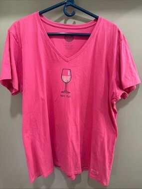 Life is Good V-Neck Bright Hot Pink Casual Tee with Motivational Tag. XXL